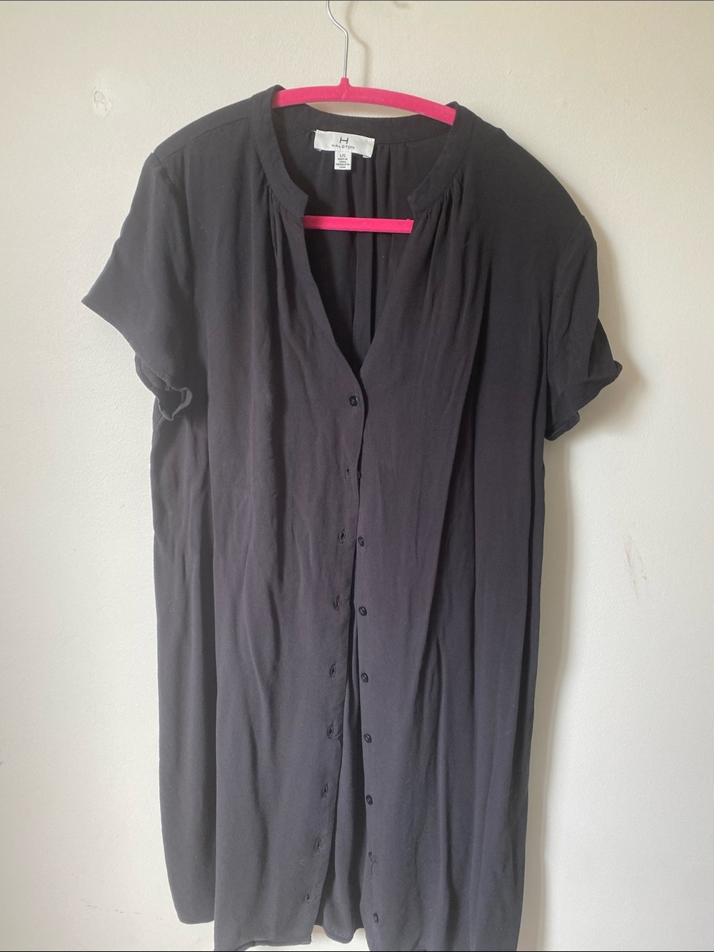 H by Halston Black Button-Front Short Sleeve Shift Dress